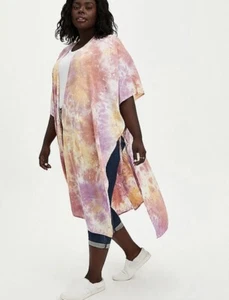 Torrid Women’s Pink & Yellow Tie-Dye Duster Kimono, Size 1 (1X 14-16) - Picture 1 of 8