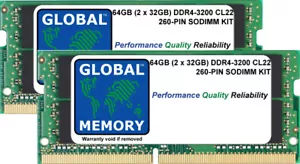 64GB (2x32GB) DDR4 3200MHz PC4-25600 260-PIN Sodimm Kit Memoria RAM Per Laptop - Foto 1 di 1