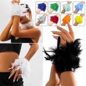 1 paio bracciale piuma maniche unghie mano foto peluche polsino cosplay costume - Foto 1 di 39