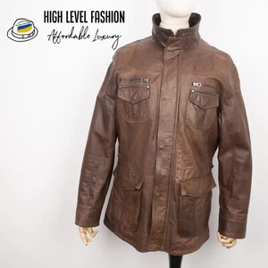 GLOOMY Leather Men's LongBrown Full-Zip Motorcycle Jacket Size L Made in Italy - Picture 1 of 21
