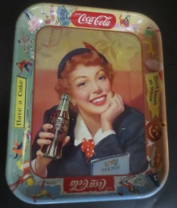 Coca Cola MENU GIRL 1950 Tray VERY GOOD - Picture 1 of 8