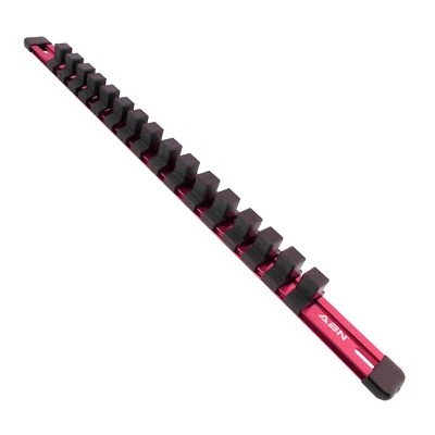 ABN Red Aluminum SAE 1/2" Inch Drive Socket Organizer Tool Holder Rail & Clips