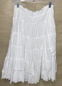 Calvin Klein white BOHO tiered ruffle side 100% Cotton Skirt Tiered Light Lined - Picture 1 of 8