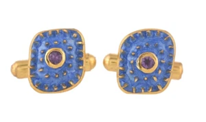 Gemelos de espiga esmaltados Art Deco chapados en oro de 14K amatista - Imagen 1 de 5