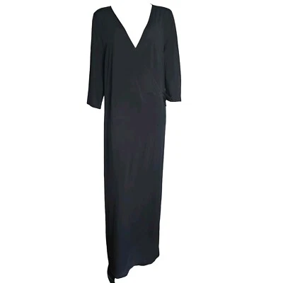 Jessica London Dress Womens Size 22W Solid All Black Wrap Style Short Sleeve LBD - Image 1 of 4