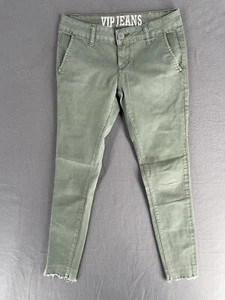 VIP Jeans Womens 3/4 Skinny Low Rise Ankle Crop Raw Hem Green Wash Stretch - Picture 1 of 16