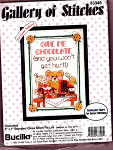 99p SALE!! Bucilla GIVE ME CHOCOLATE STAMPED Cross Stitch Kit + FRAME - Picture 1 of 3