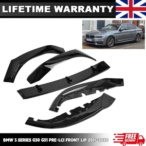 Per BMW Serie 5 G30 G31 PRE-LCI Nero Lucido Spoiler Sdoppiatore Anteriore Labbro M Sport - Foto 1 di 11
