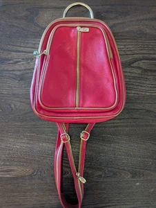 Valentina Red Converible Dome Backpack Genuine Italian Pebbled Leather Italy - Picture 1 of 20