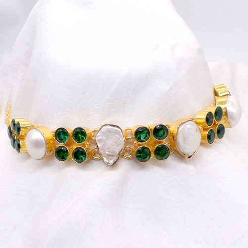 CHROME HEARTS Collana girocollo placcata oro fatta a mano perle quarzo diopside cromato 18" J801