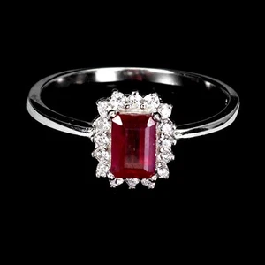 Mother Day Sterling Silver Ring Octagon Ruby 6x4mm Gemstone Jewelry Size 7.5 - Picture 1 of 13