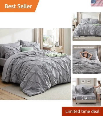 Conjunto de edredom aconchegante tipo nuvem King - 7 peças em cinza macio com design geométrico - Imagem 1 de 4