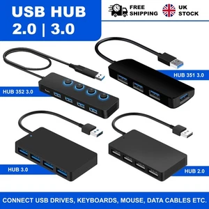 4 Port USB HUB 3.0 & 2.0 Multi Splitter High Speed Expansion Desktop PC Laptop - Picture 1 of 25