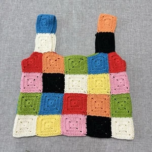 Debut S/M Crochet Sweater Tank Colorful Patchwork Festival Granny Boho Hippie - Picture 1 of 6