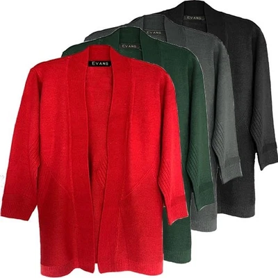 EVANS Womens Ladies Cardigan Chunky knit Ribbed Long Open Front Plus Size - Image 1 of 4