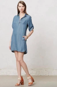 Anthropologie Cloth & Stone Arcata Chambray Tunika Top Kleid Gr. Small blau Tasche - Bild 1 von 6