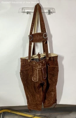 Bavaria Trachten Mens Lederhosen Brown Suede w/Adjustable Straps Size 36 - Image 1 of 4
