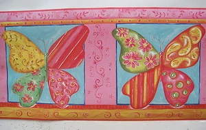 COLORFUL BUTTERFLIES FLOWERS Wallpaper Border 8 "  - Picture 1 of 1