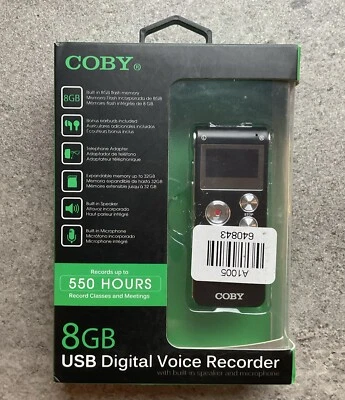 Coby CVR-29BK 8 GB USB Digital Voice Recorder with Built-In-Mic NOB - Image 1 of 4