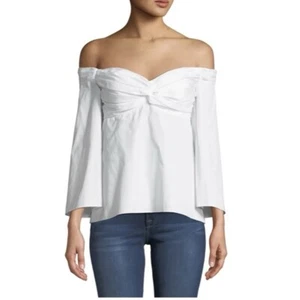 A.L.C. Auster White Ruched Off Shoulder Poplin Blouse Top Size 6 - Picture 1 of 6