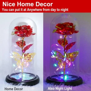 Preserved Rose Flower in Glass Dome W/Gold Butterfly Flower Gift for Mom/Wife AU - Picture 1 of 9