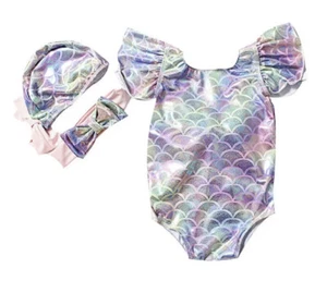Boutique Girls Metallic Mermaid Bow Swimsuit NWT Size 4-5 - Picture 1 of 4