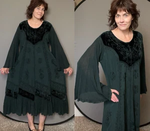 Vintage MAGIC Maxikleid Whimsigoth Renaissance Fee Witchy grün Samt OS - Bild 1 von 14