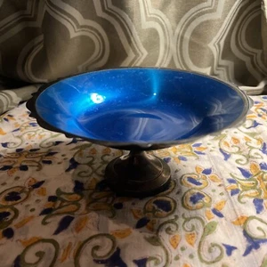 Mundial vintage. A. ROGERS Plato de Plata Azul Esmalte Pedestal Compota Caramelo Plato Cuenco - Imagen 1 de 6