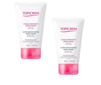 2 x Topicrem Ultra feuchtigkeitsspendende Handcreme 50ml Reisegröße Handberuhigende Creme