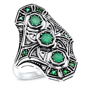 ANILLO ESTILO ART DECO PLATA ESTERLINA 925 TOPACIO BLANCO Y ESMERALDA GENUINO #1078 - Imagen 1 de 6
