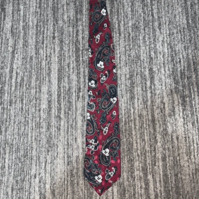 Corbata de Colección Disney Mickey Mouse Para Hombres 100% Seda Rojo Negro Estampado Paisley Foto 1 de 4