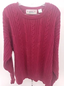 Vintage Varsity by Savile Row Sweater Mens XL Maroon Cable Knit Heavy Preppy Y2k - Picture 1 of 8