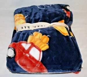 Rae Dunn Hello Fall Plush Throw Blanket 50" X 70'' Red Car Pumpkins Harvest New - Picture 1 of 3