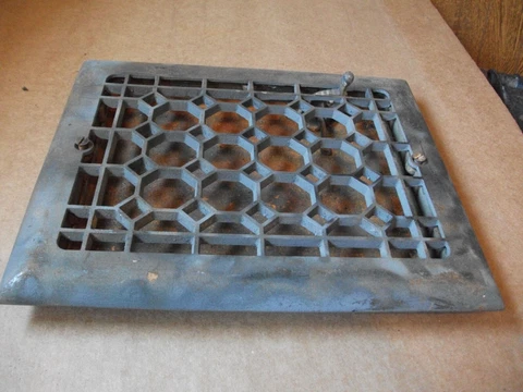 Antique Cast Iron Heat Register Vtg. 11."x 9.5" Works! - Vertical app. HEX Cover