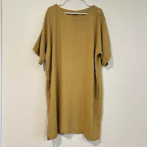 Pure Jill Shift DressSz L Woven Golden Yellow Pockets Lagenlook Boho - Picture 1 of 16