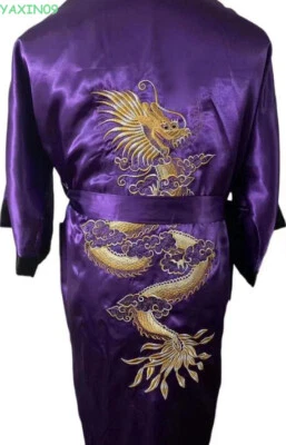 Para hombres Satén Bordado Dragón Kimono Albornoz Pijama Prendas para dormir Vestido Batas de baño Foto 1 de 4