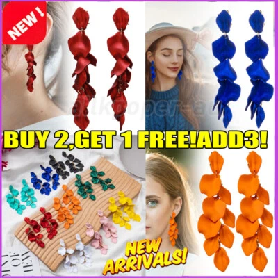 Women Pendant Earrings Long Fringe Rose Petal Dangle Drop Tassel Earrings Gifts - Image 1 of 4