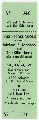 Michael E. Johnson & The Killer Bees Concert Ticket Graffiti Pittsburgh, PA 1993 - Image 1 of 2