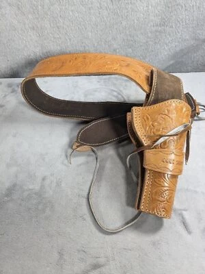 Funda de cuero occidental cinturón pistola marrón hecho a mano vaquero revólver cinturón pistola Foto 1 de 2
