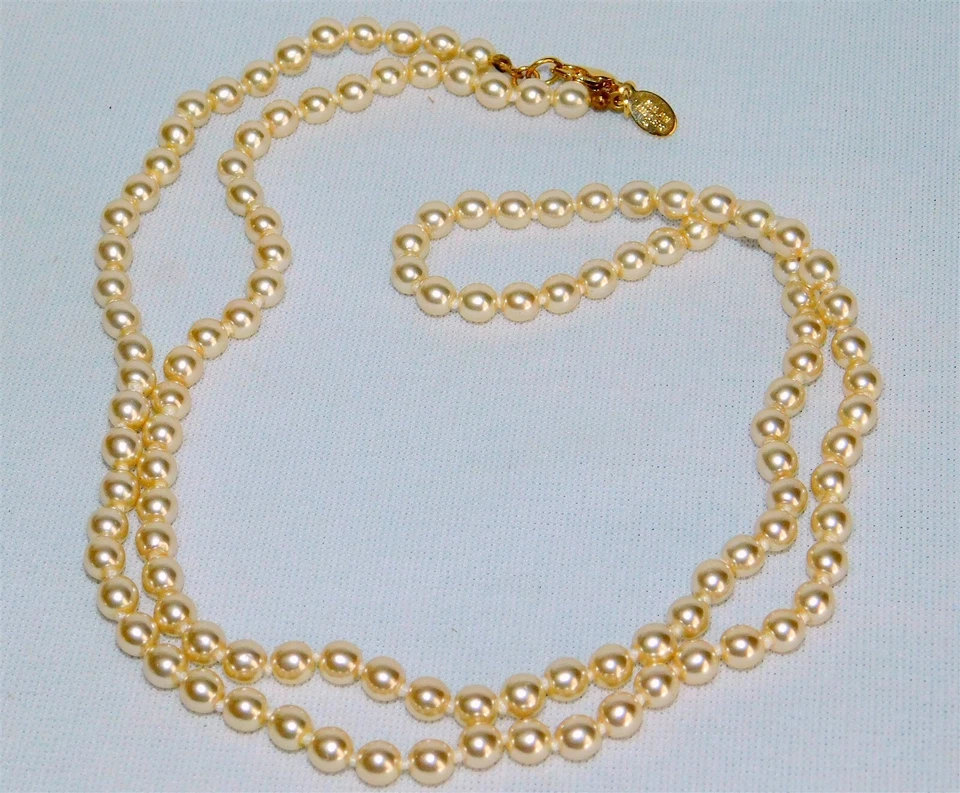 Amazing Nolan Miller Champagne Pearl Necklace Gold Tone Clasp 32" - Image 1 of 2