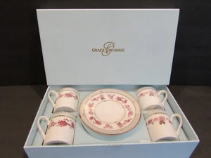 GRACE'S TEAWARE 8 piezas Té DEMITASSE ESPRESSO Set FLORES PÚRPURAS Borde Dorado - Imagen 1 de 7