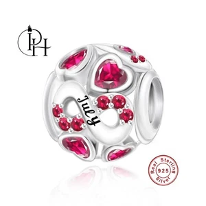 July Birthstone Charm 925 Silver Infinity Red Ruby Hearts Bracelet Birthday Gift - Picture 1 of 9