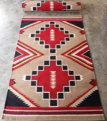 Southwestern Navajo Kilim Area Rug Native American Tribal Wool Aztec Rug 3x5 ft - Image 1 of 2