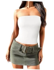 Womens Summer Tube Tops Strapless No Pad Clubwear Y2K Going out Small White - Picture 1 of 7