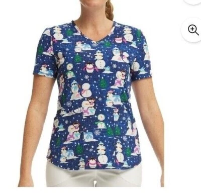 SCRUBSTAR Medium Winter Snow Scrub Top  Performance Performance Snowman Soft - Image 1 of 4
