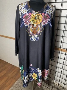 ROMANS Size 12W Bead Embellished V-neck Floral Long Tunic - Picture 1 of 9