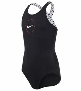 Nike Girls Logo Cross-Back Black One-Piece Swimsuit L10151 Size M (10-12 YRS) - Picture 1 of 2
