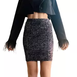 BCBGMaxAzria Rock Damen XS schwarz lila Blumenmuster Rüschen Pull On Stretch - Bild 1 von 3