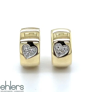 Creolen Diamanten 585er Gelbgold 14kt Gold Ohrschmuck Clips Herz Scharnier 1549 - Bild 1 von 12
