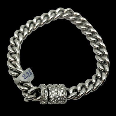 Curb Link Bracelet Magnetic Cubic Zirconia Clasp in Sterling Silver 7.25"in. - image 1 of 4